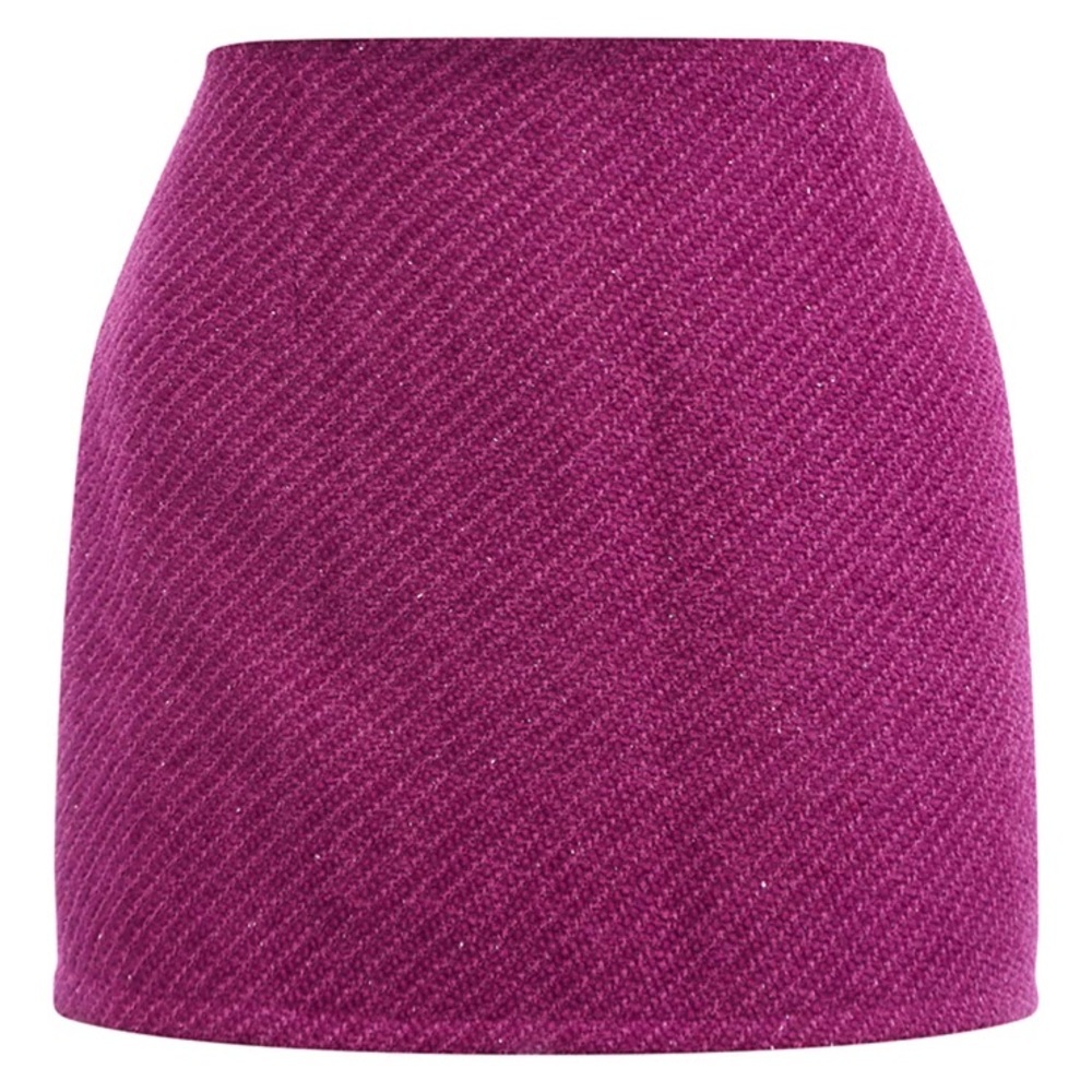 Pretty Little Thing - Elegant Dark Purple Boucle Basic Mini Pink Women's Skirt - Picture 7 of 14